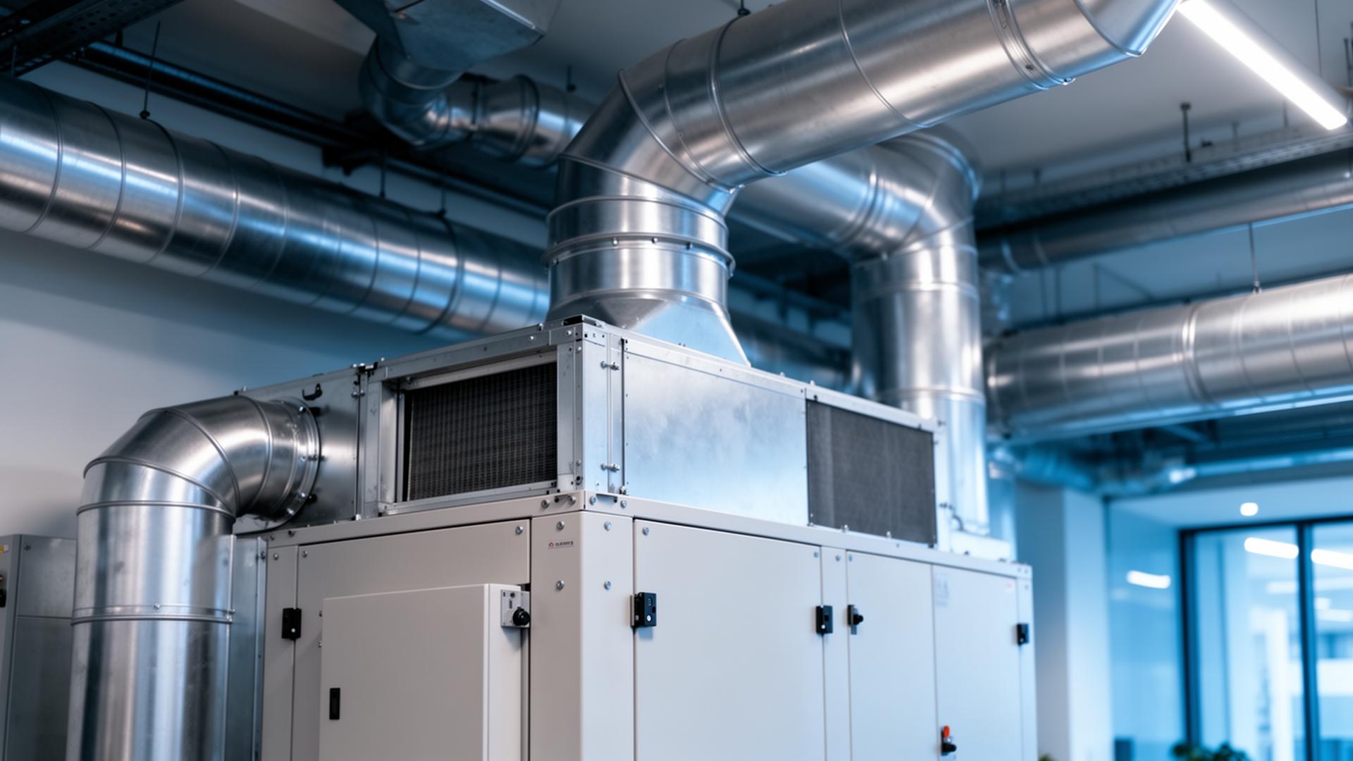 Industriële luchtbehandelingskast met stalen ventilatiekanalen